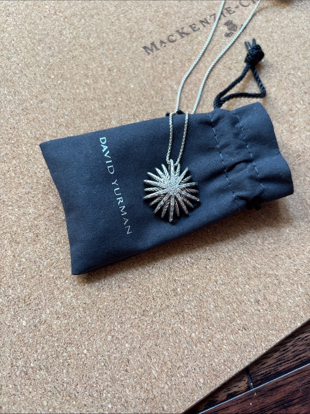 David Yurman Silver Starburst Pendant Necklace with Pavé Diamonds